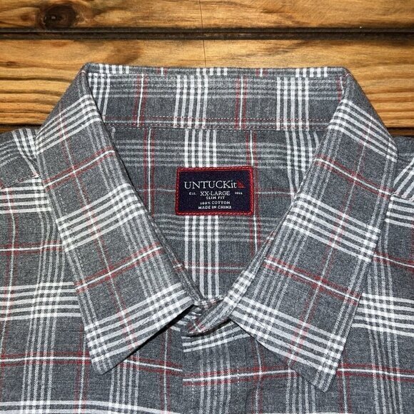 UNTUCKit Flannel Shirt Mens Size 2XL‎ Slim Fit Plaid Long Sleeve Gray Checkered - Picture 8 of 8